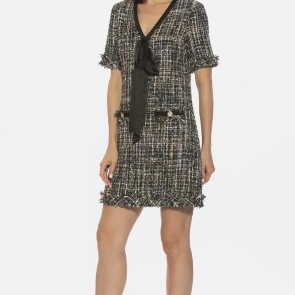 Alexa Admor Tweed Shift Dress Size 12 Black Multi